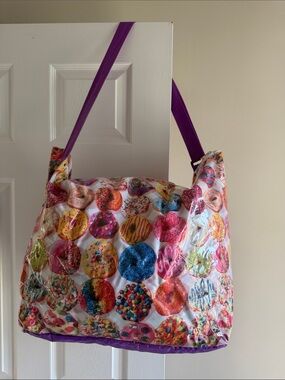 iScream Kids Donut Print Water Resistant Tote Bag with Purple Strap